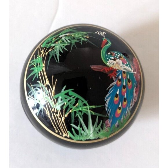 Lot Of 3 Vintage Wooden Mini Trinket Boxes Handmade Laquered Black Floral Orient - Picture 9 of 12